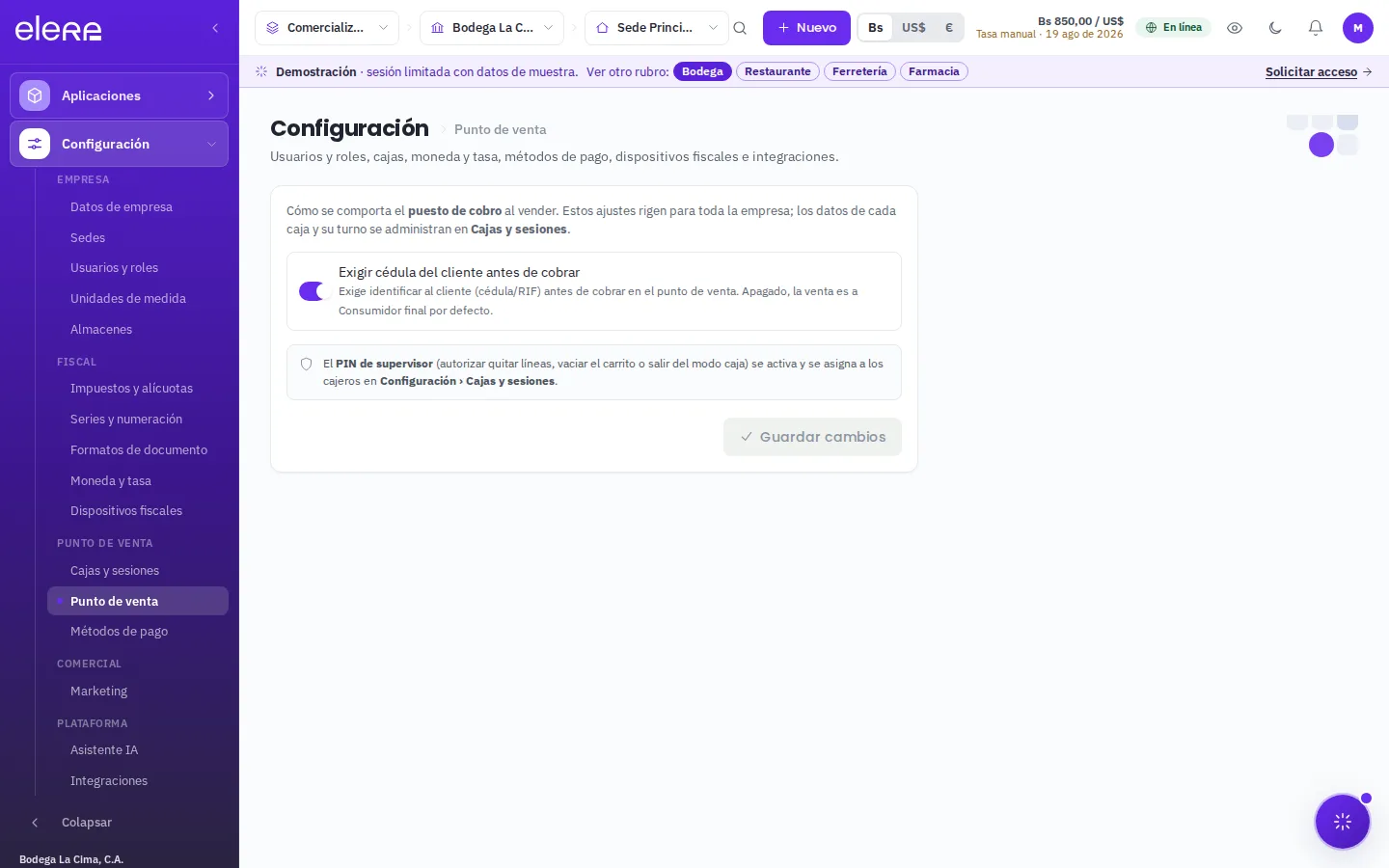 El Punto de Venta: buscador (que es también la entrada del lector de códigos), catálogo visual y el carrito con el total en vivo.